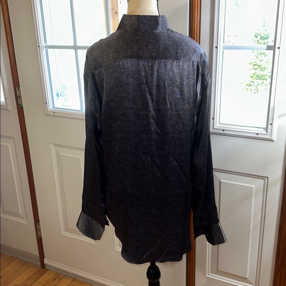 Vintage Armani Collezioni Charcoal and White Pattern Silk Dress Shirt - Picture 2 of 9